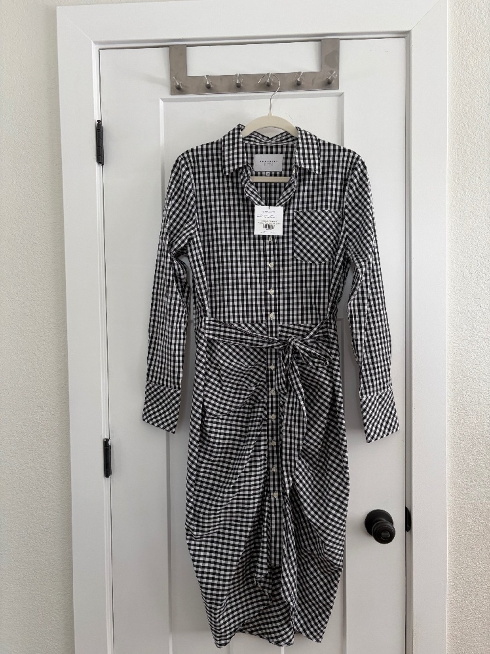 The Shirt Wrap Front Dress by Rochelle Behrens Black and White Check Size M NWT